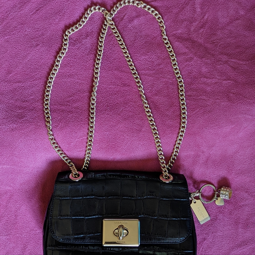 Vintage Coach Black Crocodile Purse With Gold Hardware And A Little Bling - Picture 2 of 9